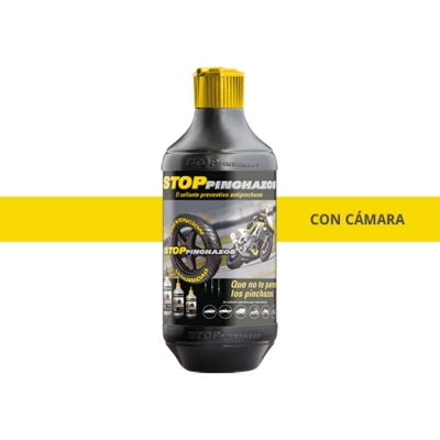 Sellador reparapinchazos y antipinchazos para neumáticos de moto con cámara. 250 ml.