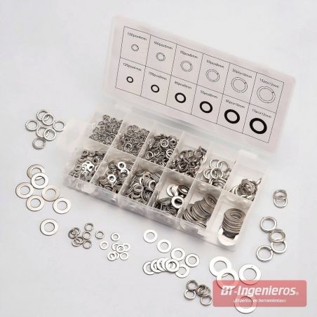 Juego de arandelas planas y arandelas de seguridad.