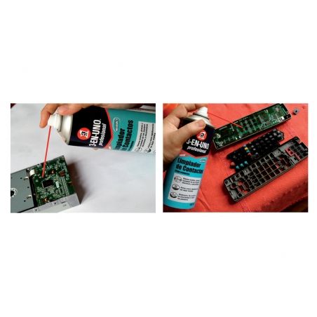 Limpiador de contactos en spray para uso en todo tipo de equipos eléctricos y componentes eléctronicos.