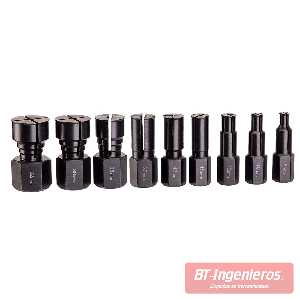 9 adaptadores incluidos para curbrir de 8 a 32 mm.