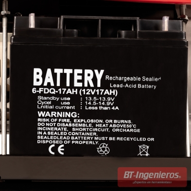Batería de alimentación 12V 17 Amp, que permite el arranque automático, de forma fácil y suave.