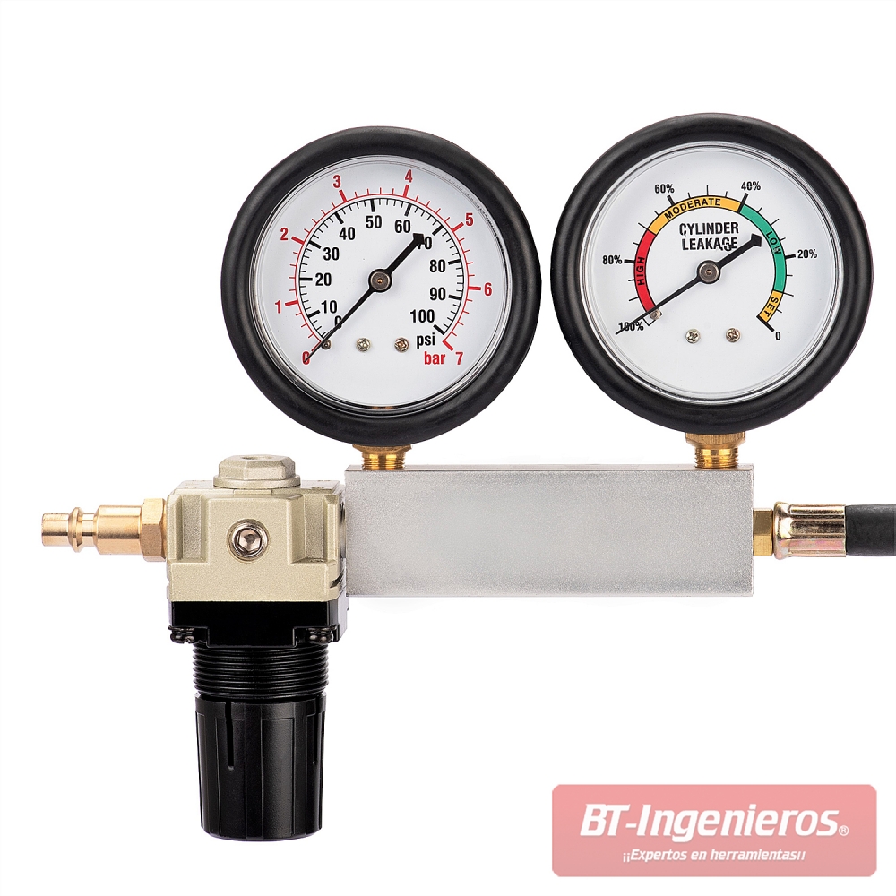 Manómetro para comprobación de porcentaje de perdida de aire & manómetro de presión de aire suministrado al cilindro.