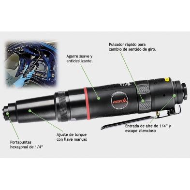 Esquema de características. Atornillador neumático industrial.