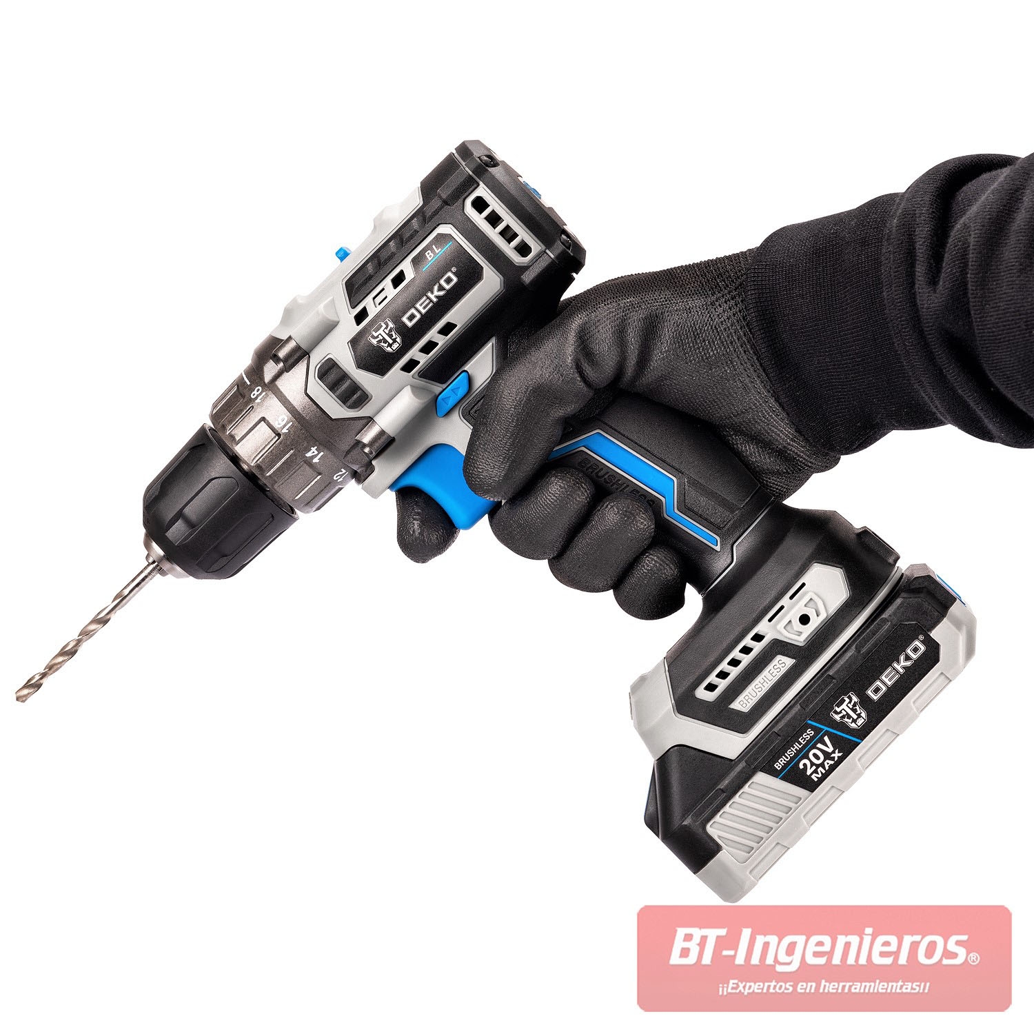 Taladro a batería Brushless 20V Deko con batería de 1.5 Ah.