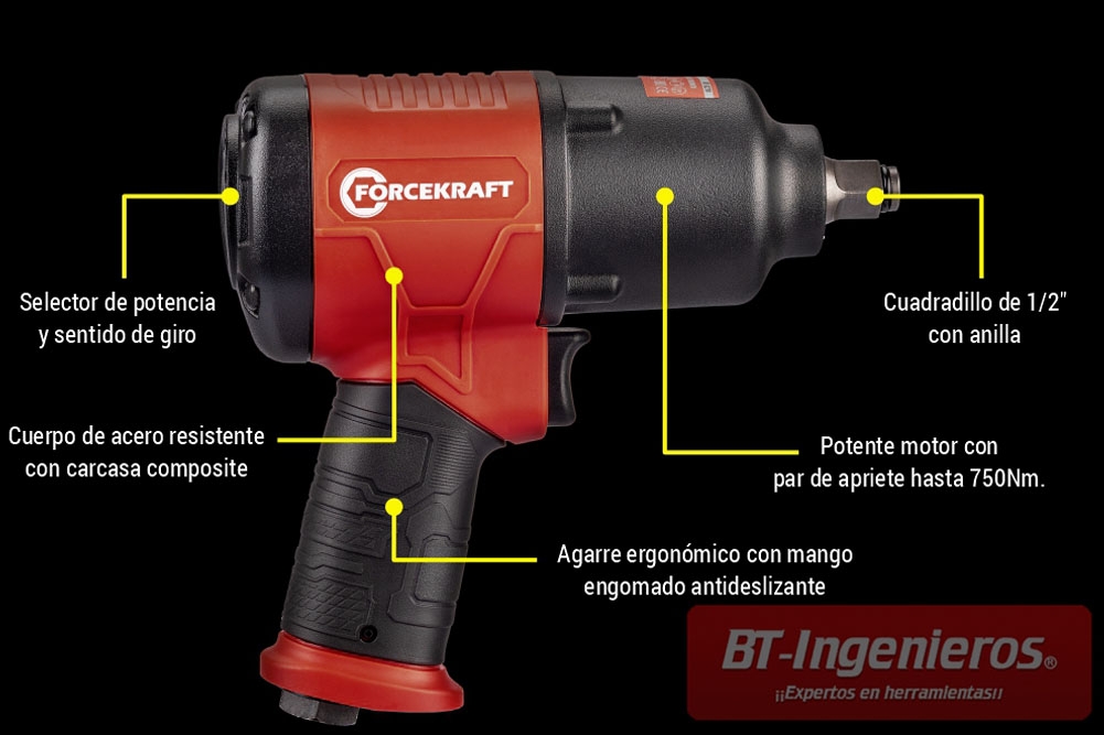 Pistola de impacto neumática 1/2 750 Nm.