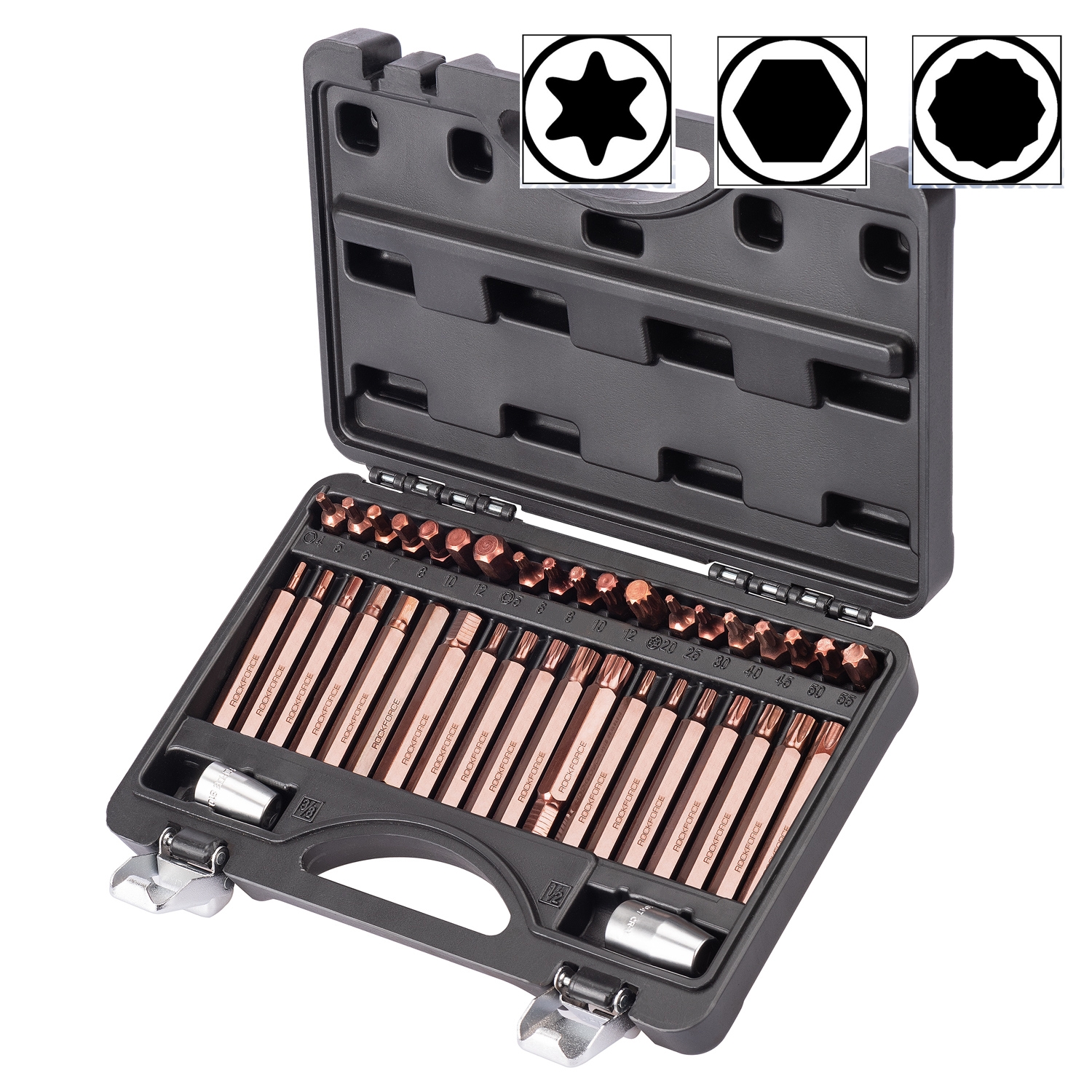 Juego de puntas, Torx, T-Star, Con adaptador, 1/2, 6 piezas