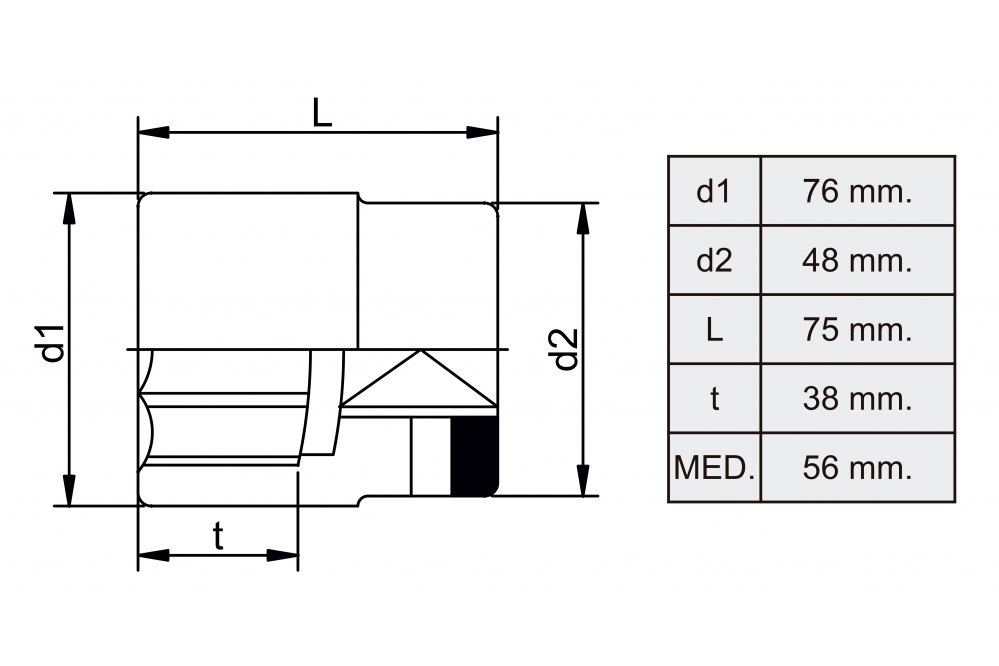 Dimensiones de la llave de 56 mm.