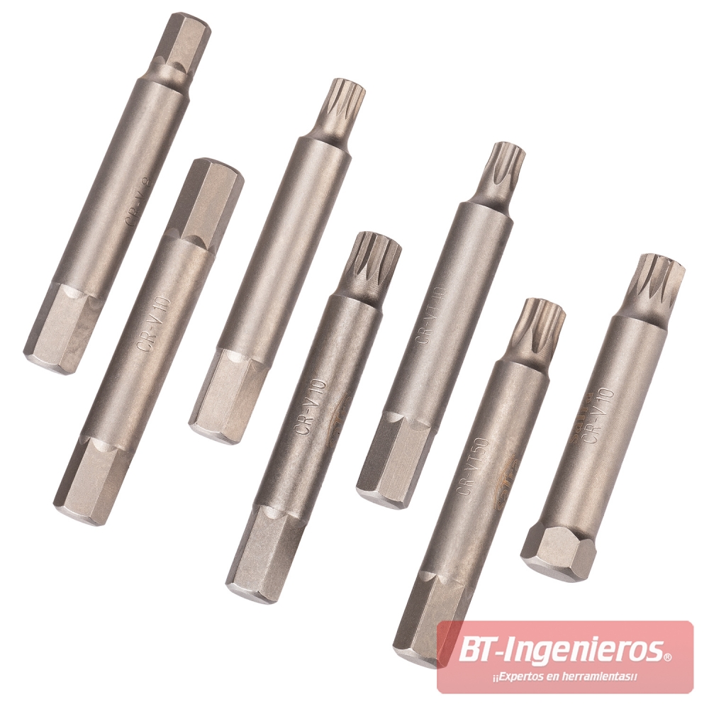 El kit incluye las puntas XZN, Torx y Hexagonales más necesarias.