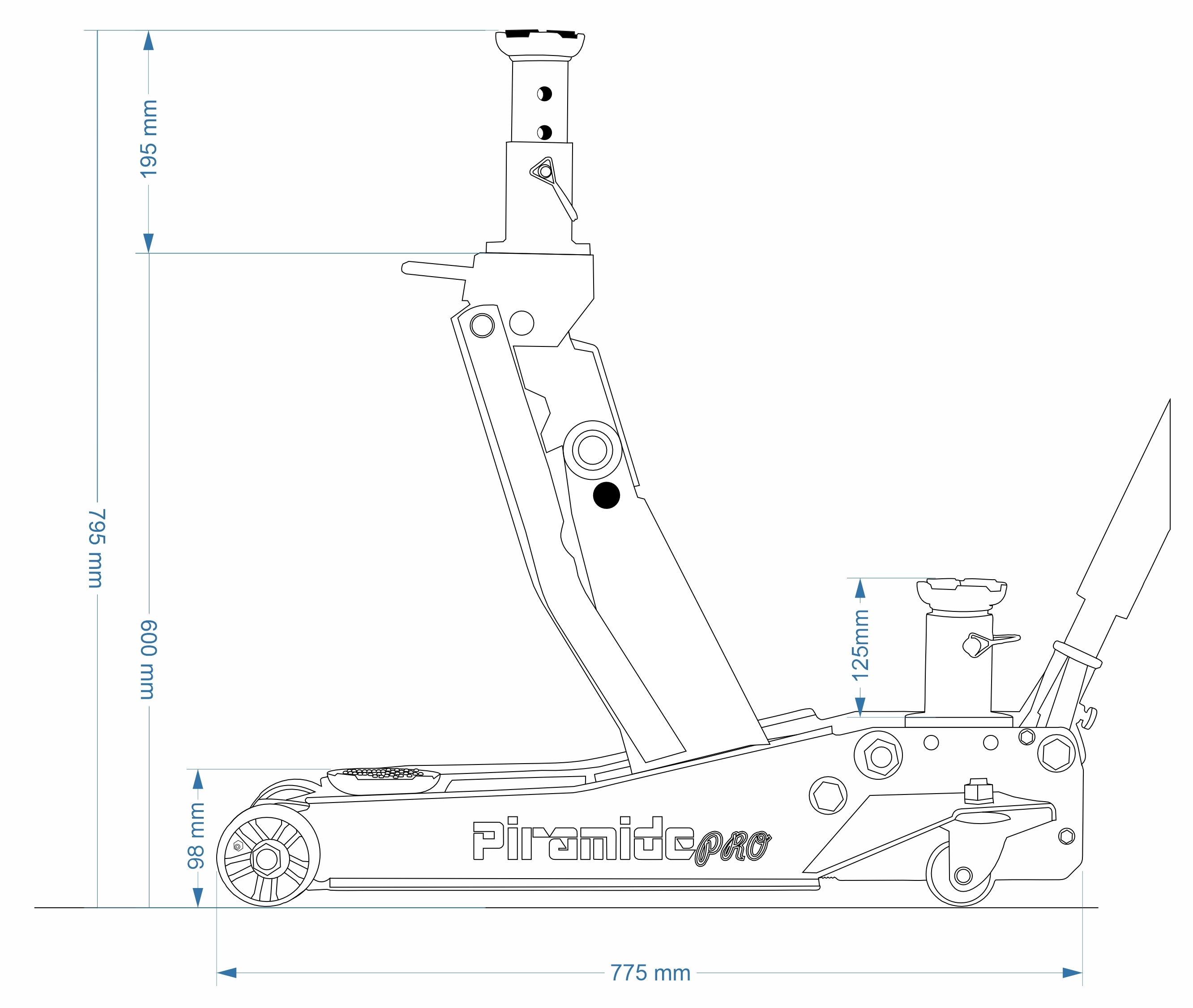 Gato hidráulico profesional de 3 Ton. (98 - 770 mm.) Piramide PRO®