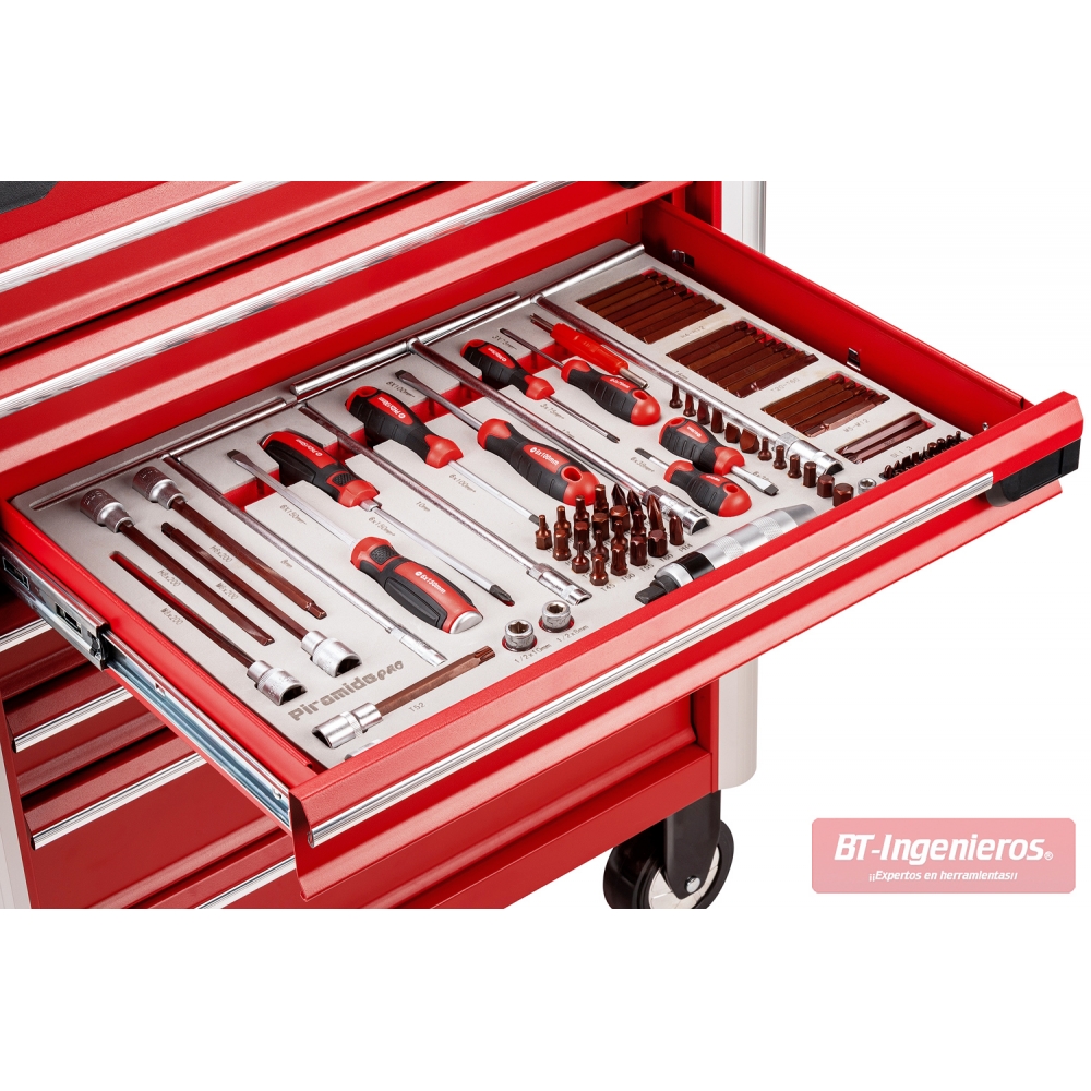Carro de taller con herramientas, 7 cajones y 4 modulos en Fibra de  carbono, rojo
