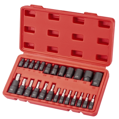 Set de llaves vaso y puntas Torx Reforzadas | 25 piezas - (T8-T60) y (E4-E22)