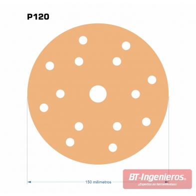 100 Discos de lija perforados GOLD 150 Mm - G120