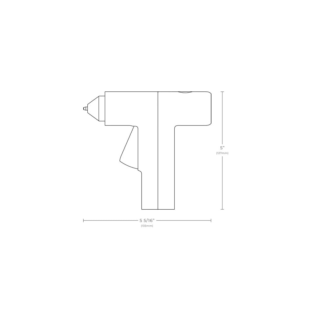 Detalle de las dimensiones de la pistola encoladora.