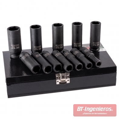 Set de 12 llaves de vaso de impacto largas 10 - 24 mm. Rockforce