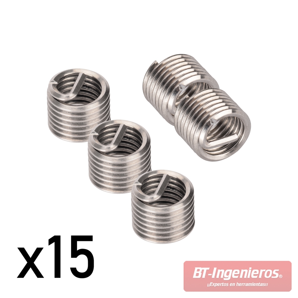 Incluye 15 insertos helicoidales de M5 x 0.8 x 6.7 mm.