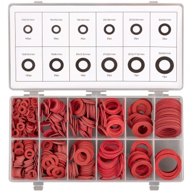 Surtido con 600 arandelas de fibra Ø10 - Ø32 mm.