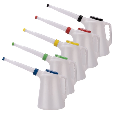 Set de 5 jarras graduadas con boquilla flexible - 5 Litros | Código de colores