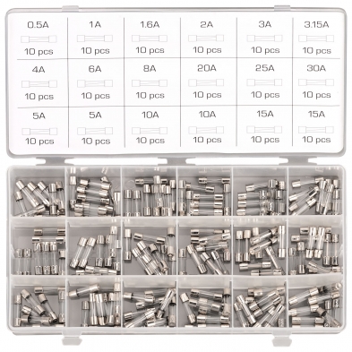 Surtido con 180 fusibles de tubo 20 x 5mm. | 0.5 - 30 A
