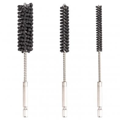 Juego de cepillos de bruñido con eje flexible Ø 8, Ø 12 y Ø 20 mm. Especial frenos y suspensión.