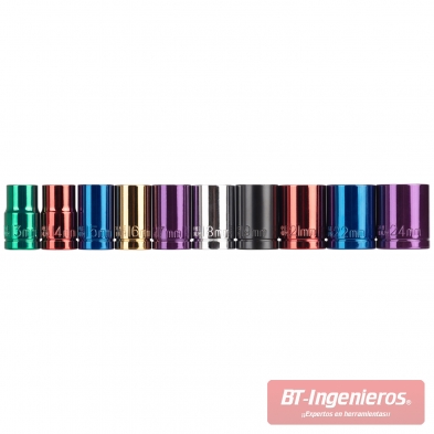 Juego de 10 llaves de vaso de colores 1/2" | 13 - 24 mm.