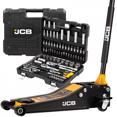 Pack Gato hidráulico 3Ton. (75 - 505 mm.) + Maletín 94 Piezas 💪 JCB 💪