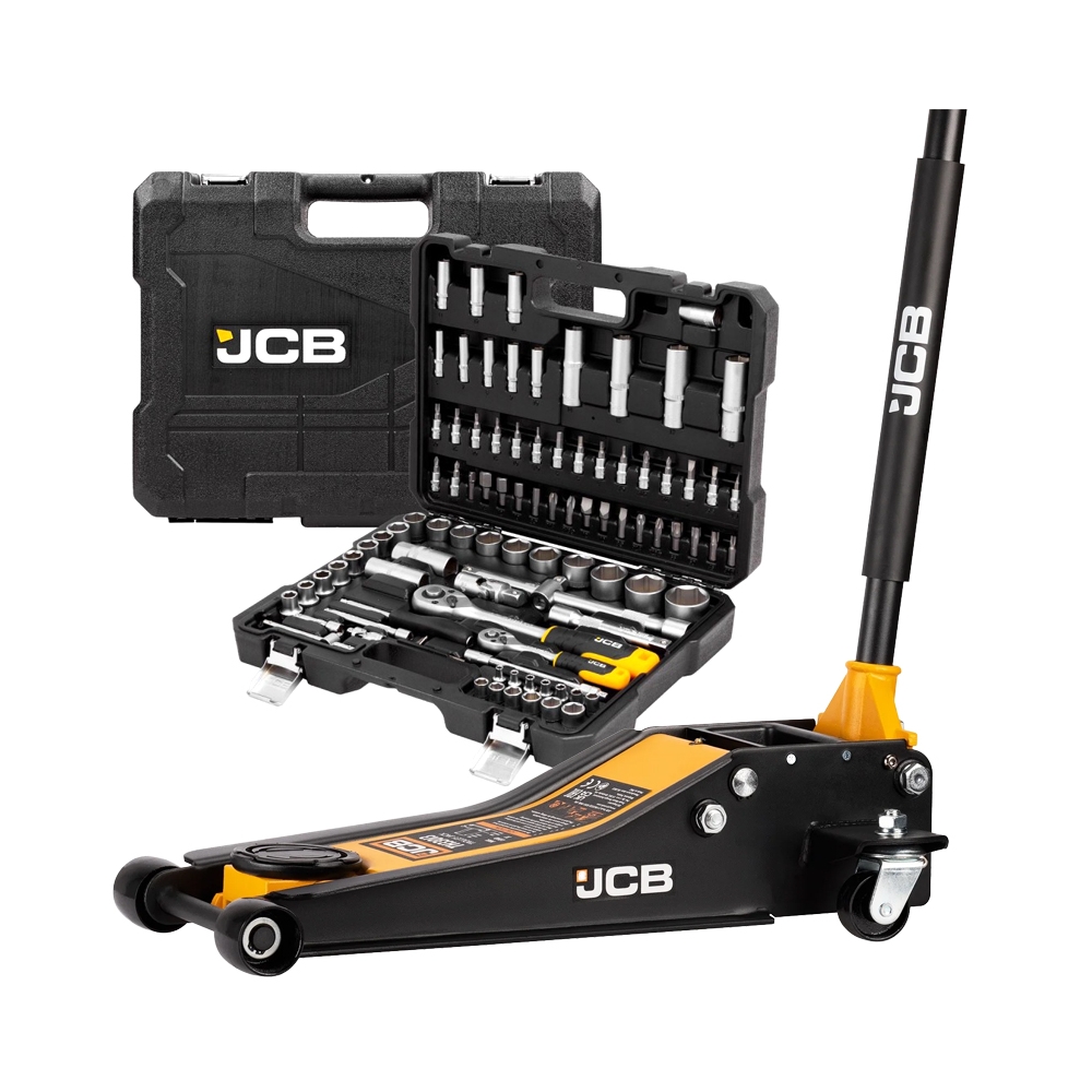 Pack Gato hidráulico 3Ton. (75 - 505 mm.) + Maletín 94 Piezas 💪 JCB 💪