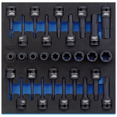 Bandeja modular con llaves torx hembra,  puntas torx y puntas hexagonales de impacto 1/2" | 28 Piezas