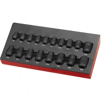 18 Vasos Torx Hembra de impacto en bandeja modular | Acero Cr-V