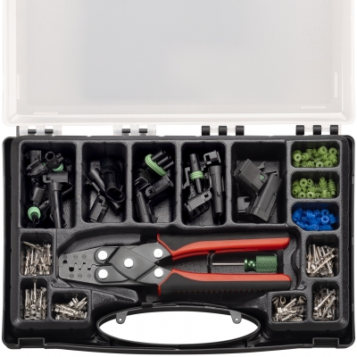 Kit de Crimpadora para Terminales Estancos Delphi Weather-Pack + Conectores y Sellos – 196 Piezas