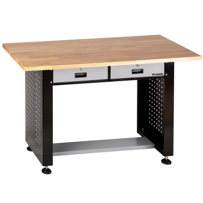 Banco de trabajo metálico con base de madera - 2 cajones | 1480 x 610 x 870 mm.