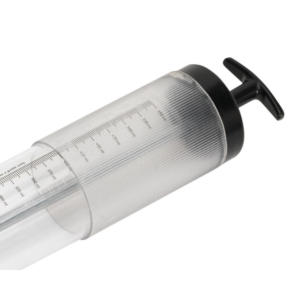 Detalle del émbolo T-Bar ergonómico de la jeringa succionadora de aceite 550 ml.