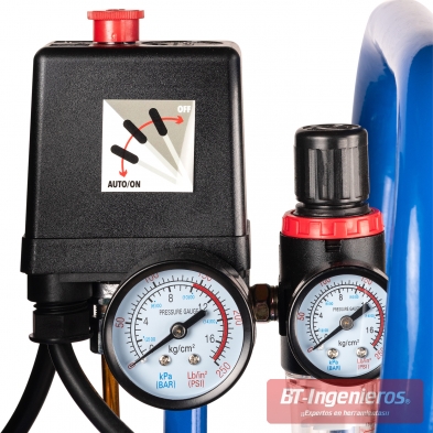 Presostato automático y doble manómetro compresor 100L S-VENOM100.