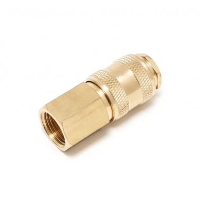 Conector rápido neumático de latón con rosca hembra 1/2" para aire comprimido.