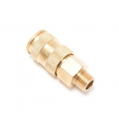 Conector rápido neumático de latón con rosca macho 1/2" para aire comprimido.