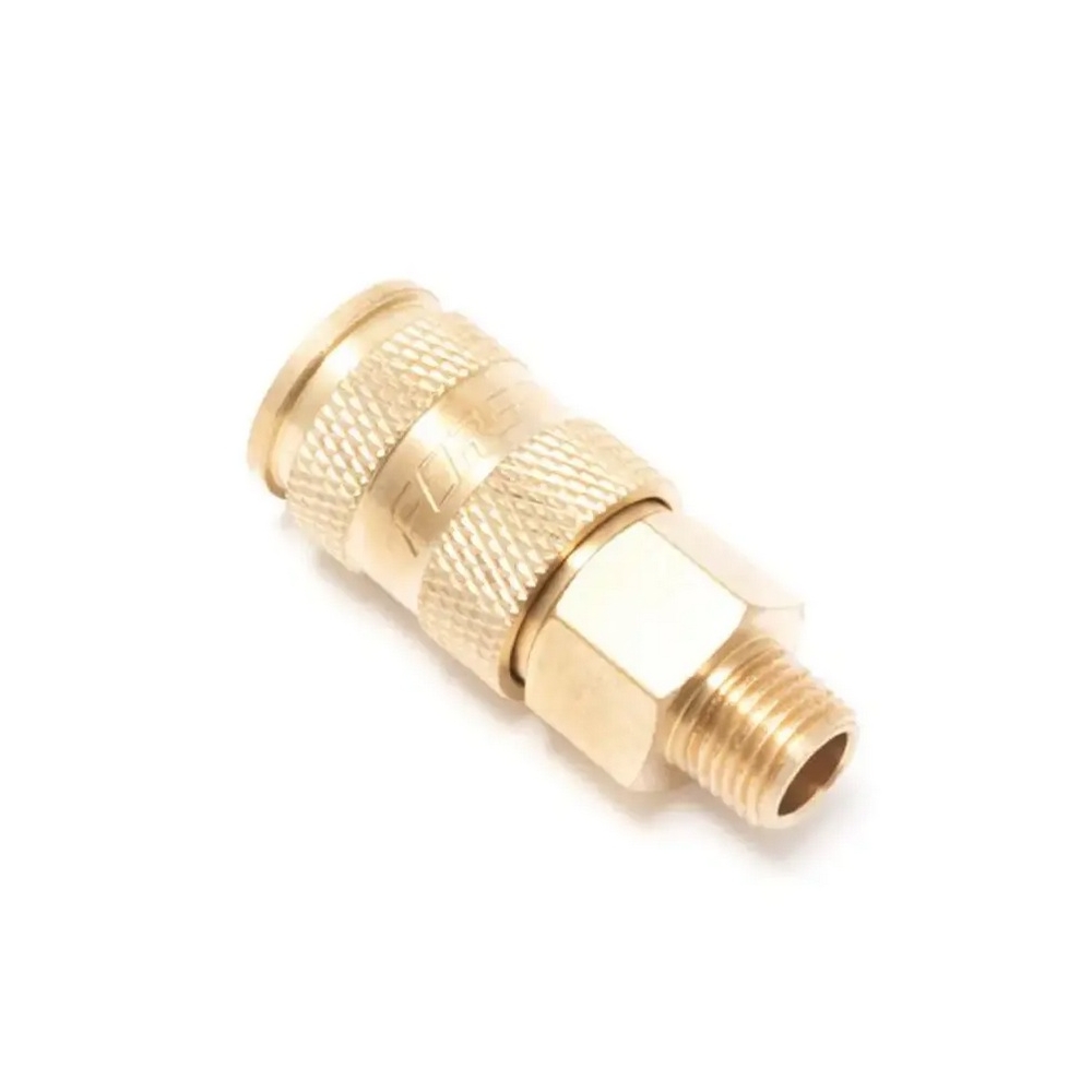 Conector rápido neumático de latón con rosca macho 1/4" para aire comprimido.