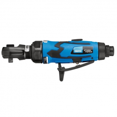 Carraca neumática profesional 1/4” Draper Storm Force, vista angular destacando la empuñadura y disparador.
