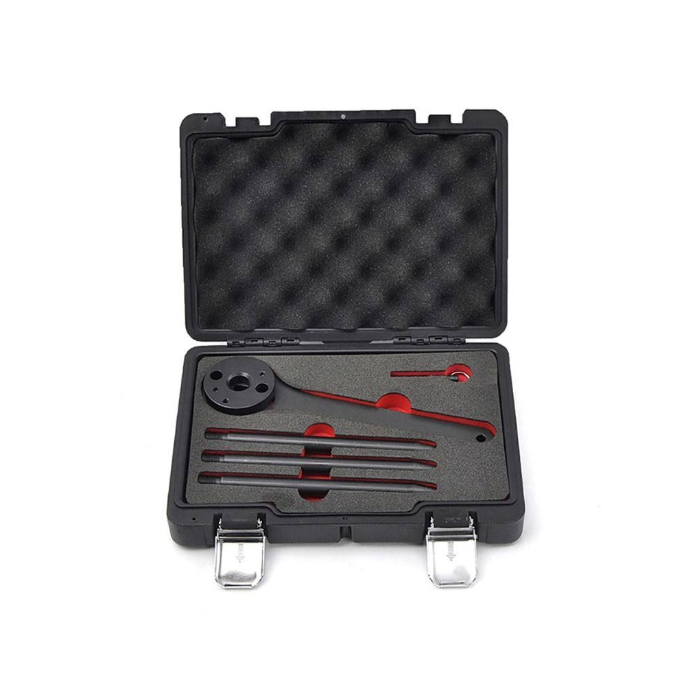 Herramienta profesional de bloqueo de cigüeñal para VW Touareg y Phaeton V10 TDI con útiles OEM T10195 y T10200.