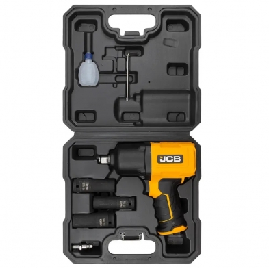 Kit JCB Pistola de impacto neumática 1/2 con vasos 17, 19, 21 mm y accesorios incluidos.