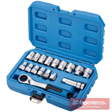 Set de vasos pasantes métricos 10-24 mm en estuche rígido con carraca y extensión