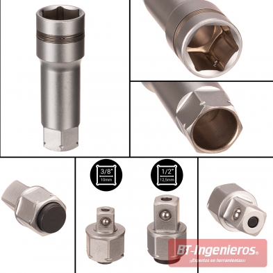 Extensión pasante y adaptadores de liberación rápida 3/8 y 1/2 del set de vasos