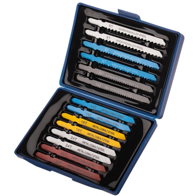 Juego completo de 14 hojas de sierra de calar T-Shank en estuche rígido