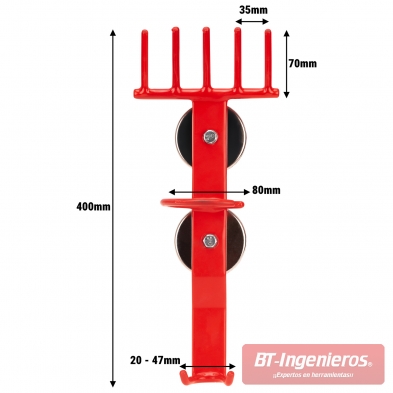 Dimensiones del soporte magnético para pistola de impacto, vasos y llave dinamométrica