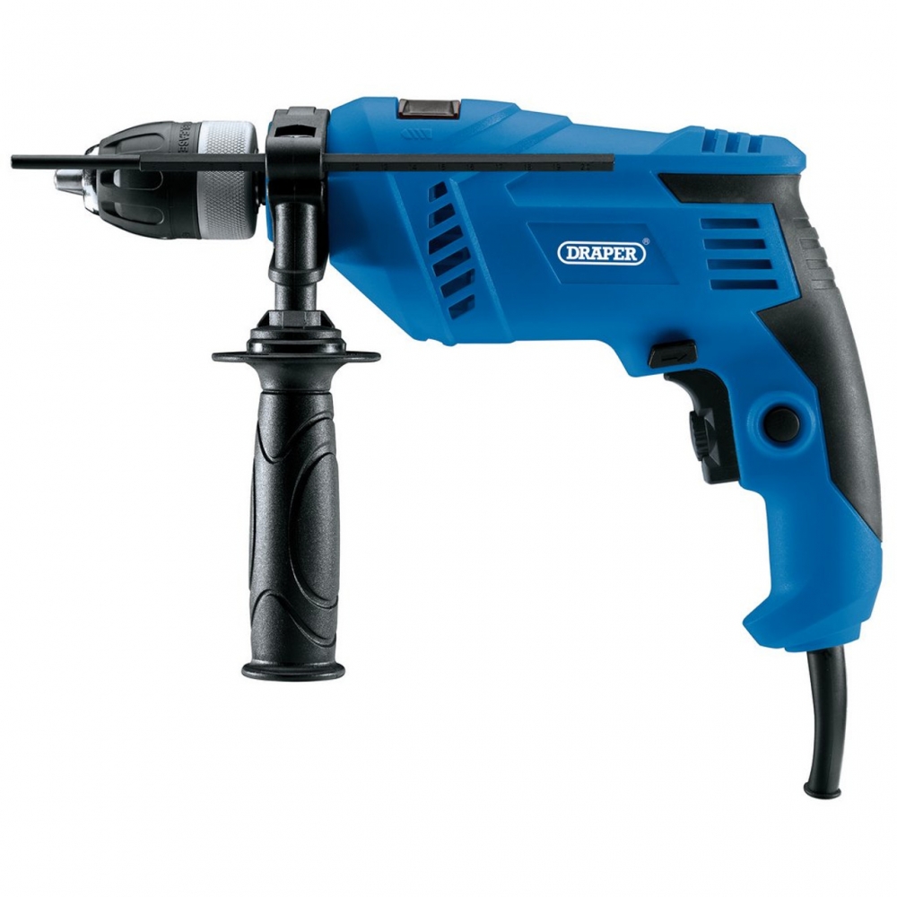 Taladro percutor Draper 710W 0–3000 rpm con empuñadura auxiliar