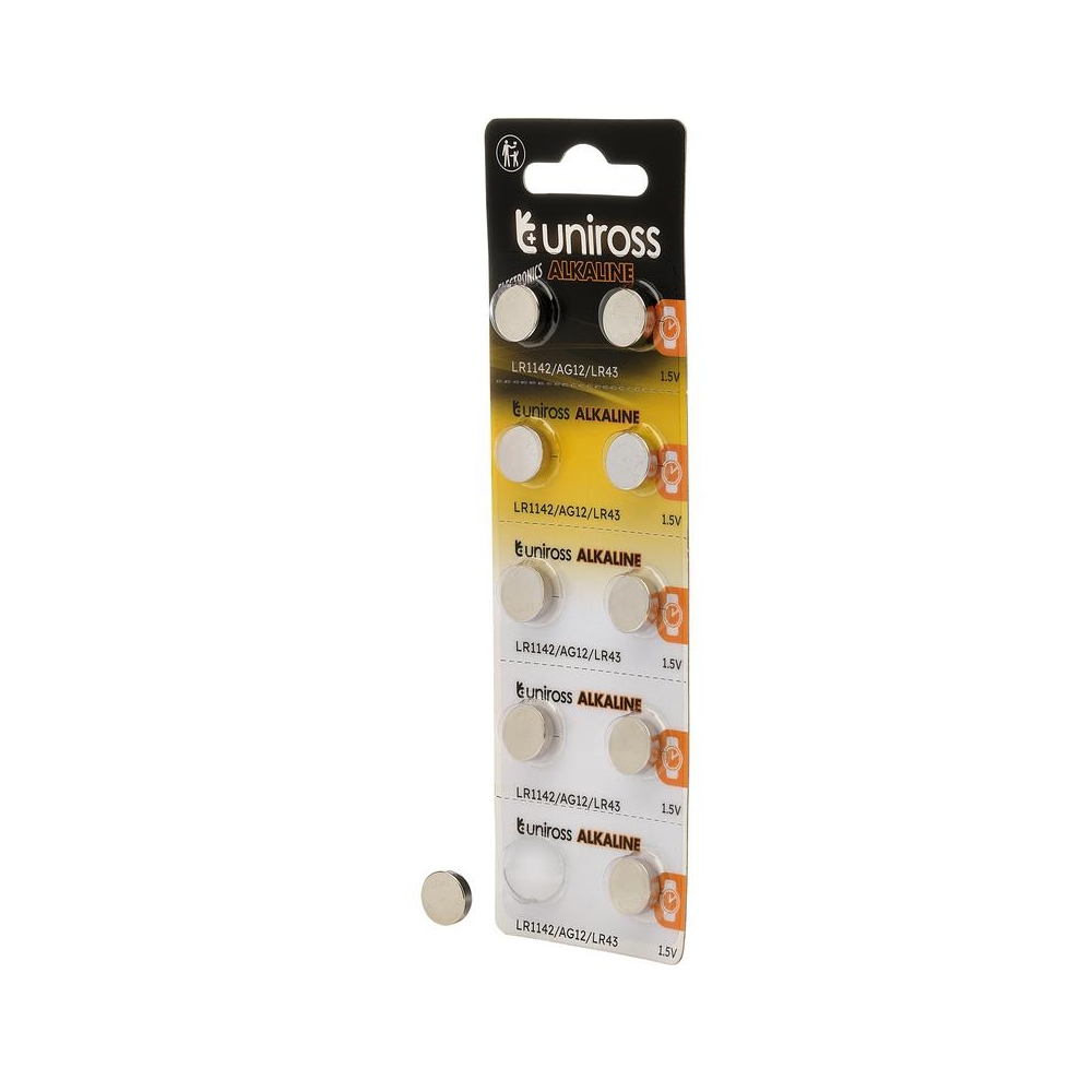 Pilas alcalinas LR44 Uniross. Pack 10 Unidades