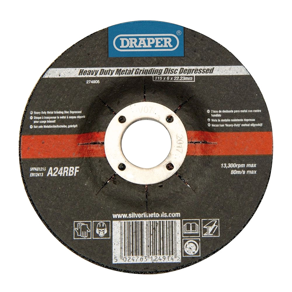 Disco de desbaste para metales con centro hundido Ø115 x 6 mm. Reforzado