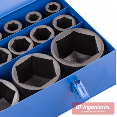 Detalle de los vasos de impacto Cr-Mo organizados en la caja metálica