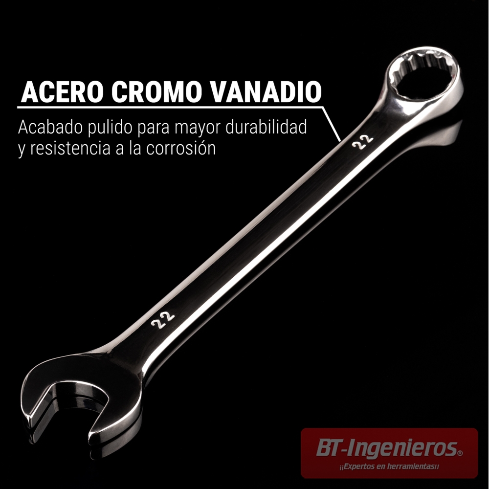 Llave combinada métrica de acero cromo vanadio pulido con número 22