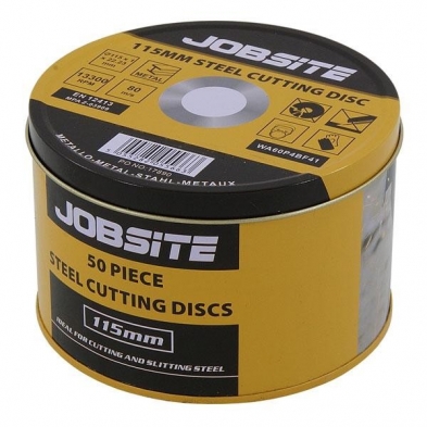 Pack de 50 discos de corte 115x1 mm para acero en lata protectora.