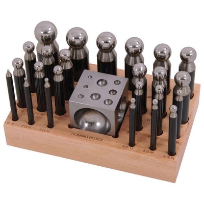 Juego de Punzones Doming 25 Piezas con bloque & soporte de madera | Metalurgía / Joyería.