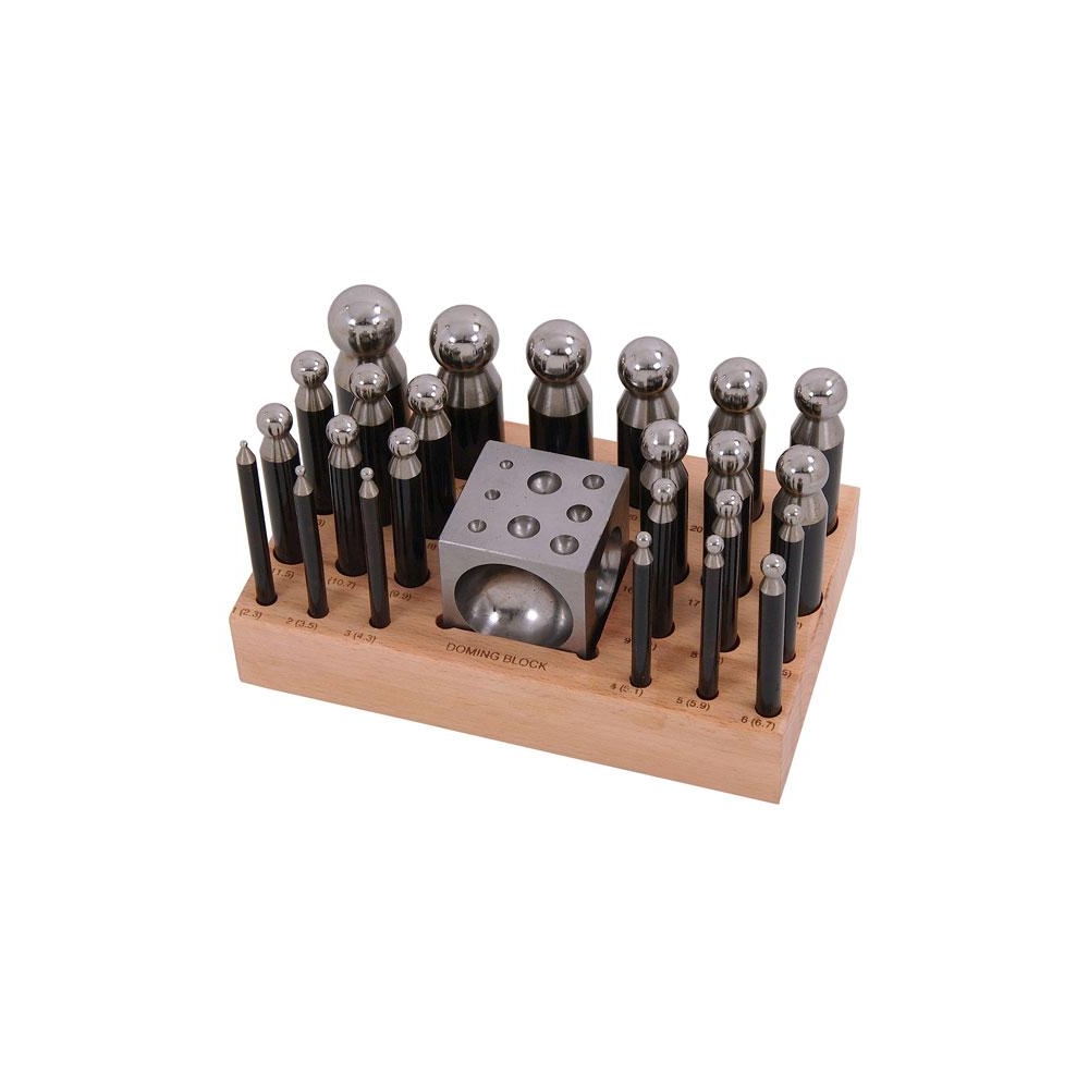 Juego de Punzones Doming 25 Piezas con bloque & soporte de madera | Metalurgía / Joyería.